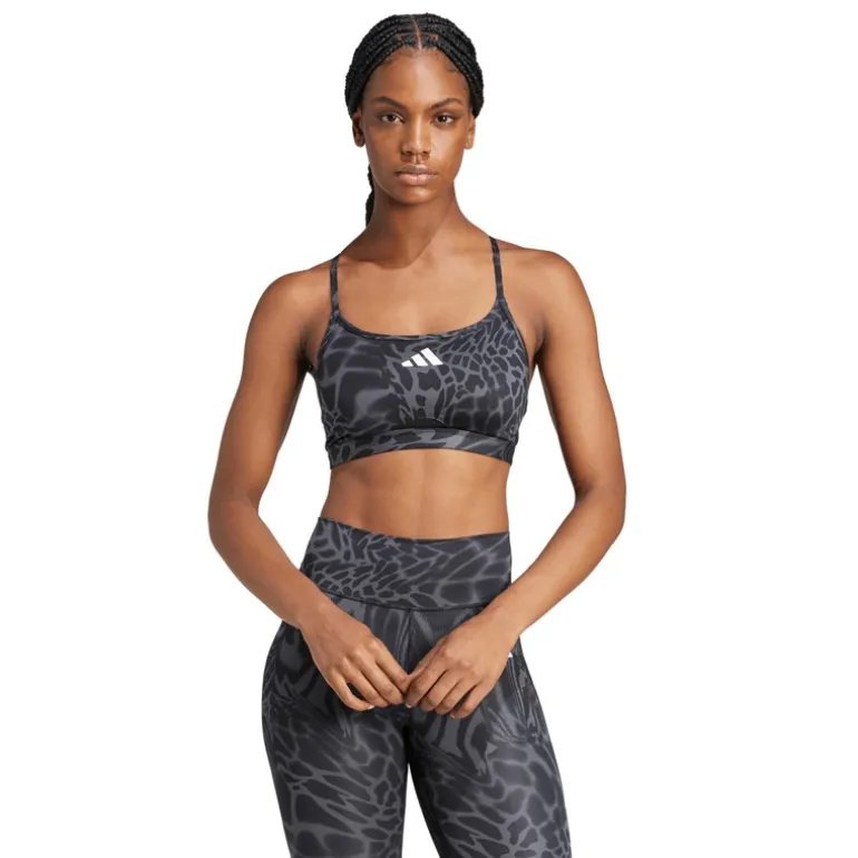 adidas Damen Aeroreact Grafik leichter Stütz BH Schwarz