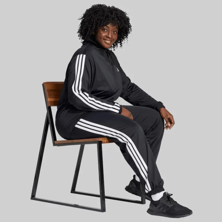 adidas Damen Übergrößen Trikot 3 Streifen Trainingshose Schwarz/Weiß