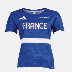 adidas Damen FFR Team Frankreich Lauf T Shirt Semi Lucid Blue