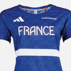 adidas Damen FFR Team Frankreich Lauf T Shirt Semi Lucid Blue