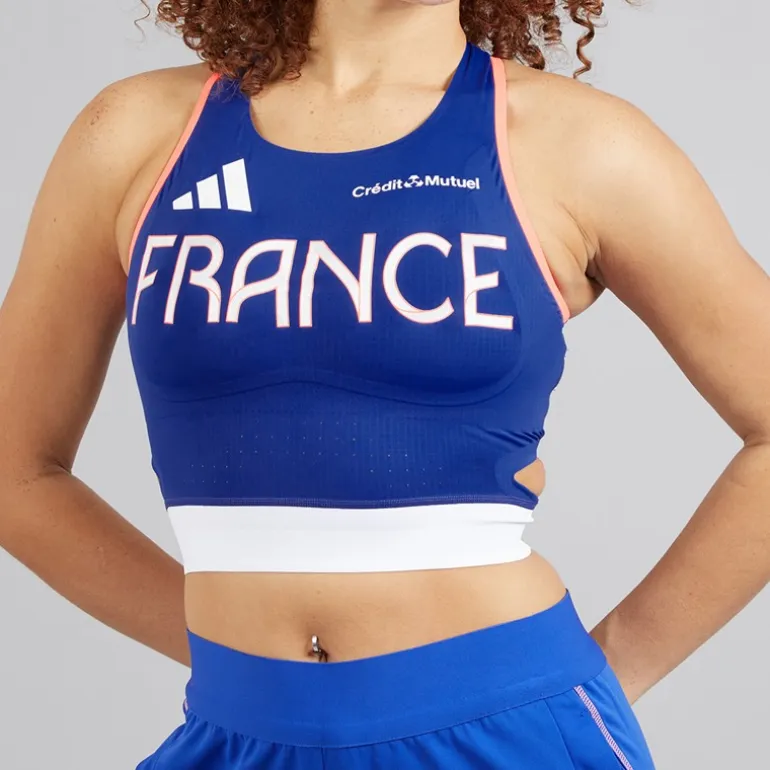 adidas Damen FFR Team Frankreich Lauf Top Semi Lucid Blue