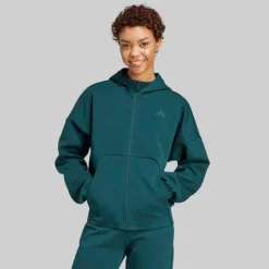 adidas Damen Future Icons Kleines Logo Durchgehender Reißverschluss Kapuzenpullover Aurora Ivy