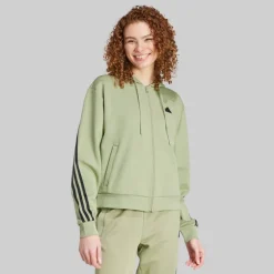 adidas Damen Future Icons 3 Streifen Full Zip Hoodie Tent Green