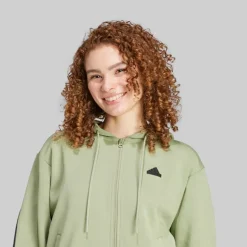 adidas Damen Future Icons 3 Streifen Full Zip Hoodie Tent Green