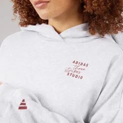 adidas Damen 3 Streifen Studio Hoodie Light Grey Heather