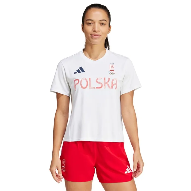 adidas Damen Team Polen Olympisches Trainings T Shirt Weiß