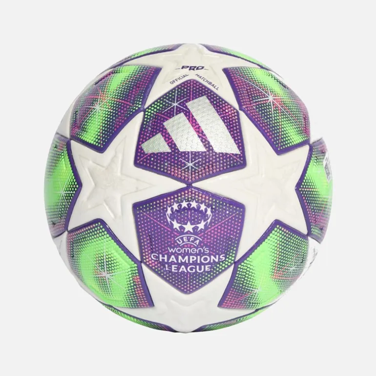 adidas Damen UEFA Champions League 25/26 Offizieller Pro Match Fußball (FIFA Quality Pro Zertifiziert) Weiß/Shock Pink/Multi/Solar Yellow