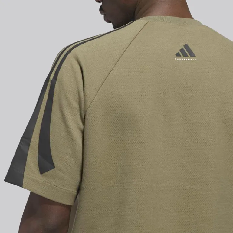 adidas Herren adidas Basketball Kurzarm Sweatshirt Olive Strata