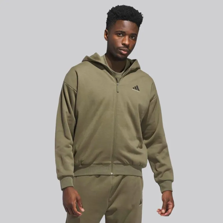 adidas Herren adidas Basketball Full-Zip Hoodie Olive Strata