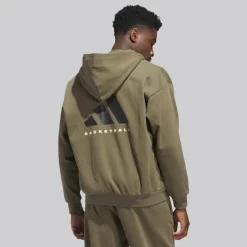 adidas Herren adidas Basketball Full-Zip Hoodie Olive Strata