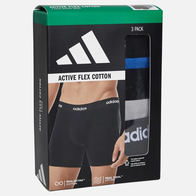 adidas Herren Baumwolle Stretch Drei Pack Boxer Slips Schwarz/Grau/Royal