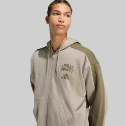 adidas Herren College Fleece durchgehender Reißverschluss Hoodie Silver Pebble/Olive Strata