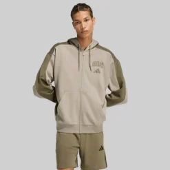 adidas Herren College Fleece durchgehender Reißverschluss Hoodie Silver Pebble/Olive Strata