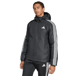 adidas Herren Essentials 3 Streifen Isolierte Kapuzenjacke Schwarz