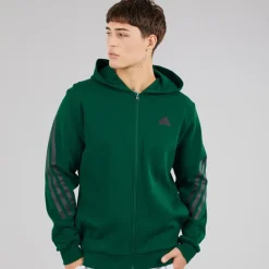 adidas Herren Future Icons 3 Streifen Full Zip Hoodie Collegiate Green