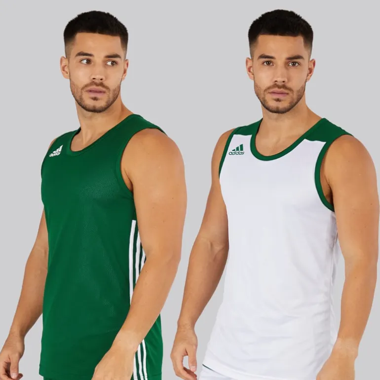 adidas Herren 3G Speed Reversible Basketball Trikot Dark Green/Weiß