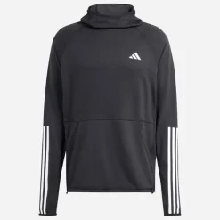 adidas Herren Own The Run 3 Streifen Lauf Hoodie Schwarz