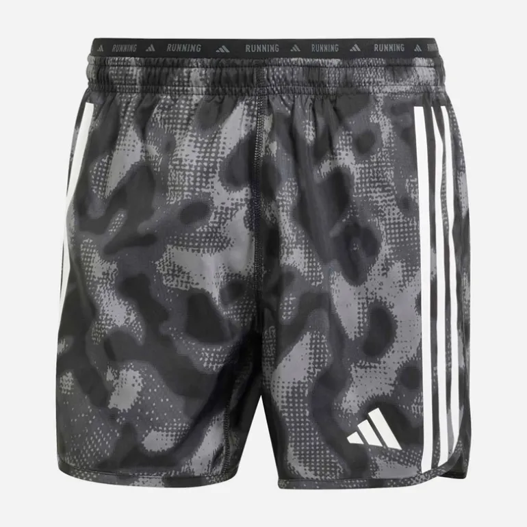 adidas Herren Own The Run 3 Streifen All Over Print Laufshorts Grey Four/Grey Six/Carbon/Schwarz