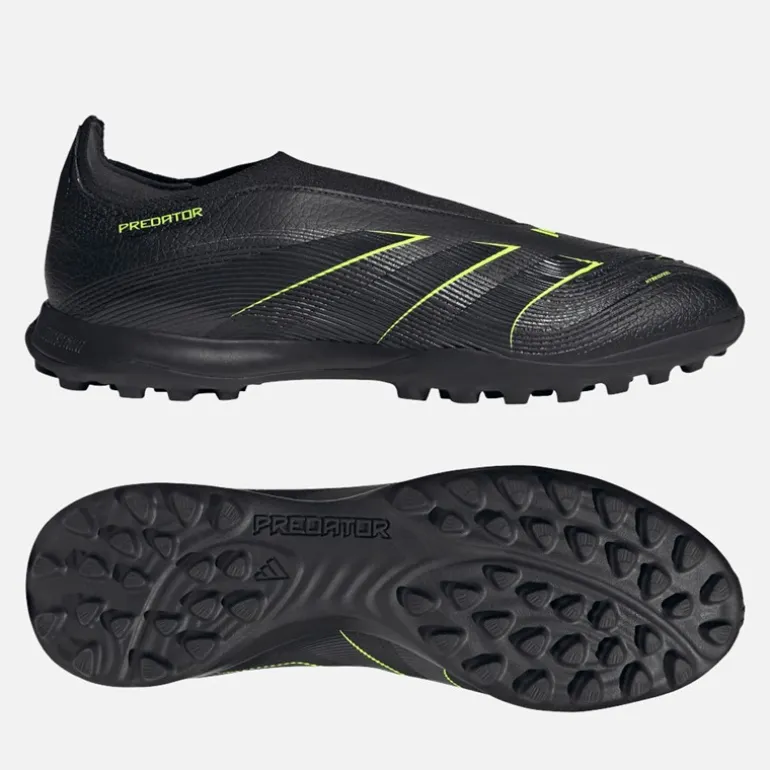 adidas Herren Predator League Schnürsenkellose TF Astro Fußballschuhe Core Black/Carbon/Lucid Lemon
