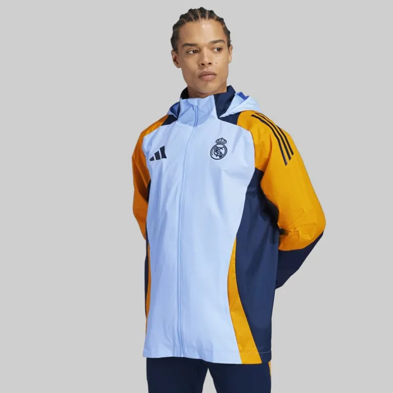 adidas Herren RMA Real Madrid 24/25 Wettkampf All Wetter Jacke Glow Blue/Crew Orange/Team Navy Blue