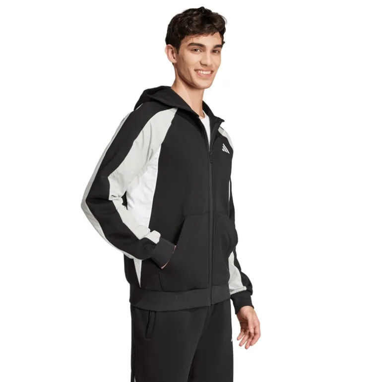 adidas Herren Saisonale Essentials Farbblock Reißverschluss Kapuzenpullover Schwarz