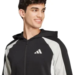 adidas Herren Saisonale Essentials Farbblock Reißverschluss Kapuzenpullover Schwarz