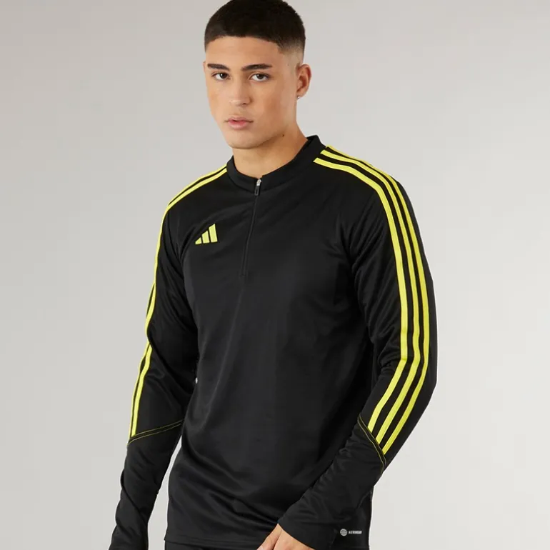 adidas Herren Tiro 23 Club 1/4 Zip Trainings Oberteil Schwarz/Hellgelb