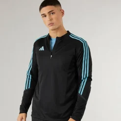 adidas Herren Tiro 23 Club 1/4 Zip Trainings Oberteil Schwarz/Preloved Blau