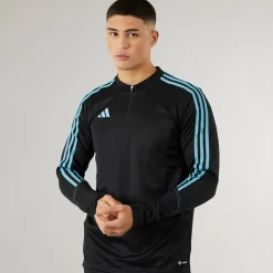 adidas Herren Tiro 23 Club 1/4 Zip Trainings Oberteil Schwarz/Preloved Blau