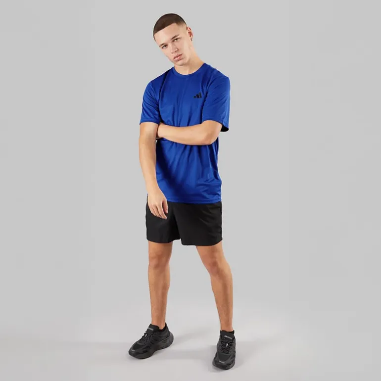 adidas Herren Train Essentials Basic T Shirt Semi Lucid Blue/Schwarz