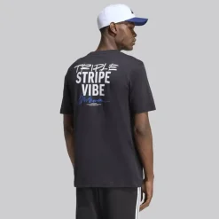 adidas Herren Triple Stripe Vibe Rücken Grafik T Shirt Schwarz