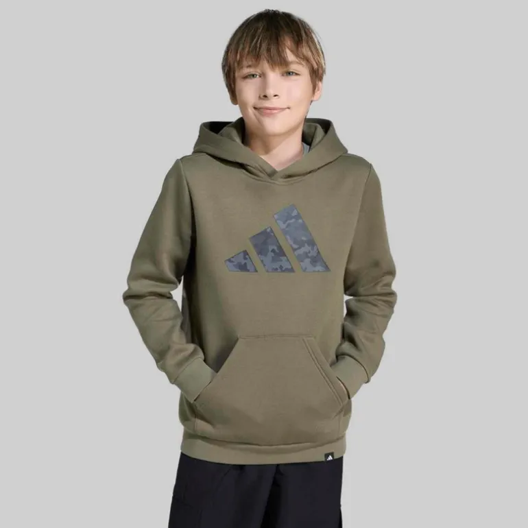adidas Junge Kapuzenpullover mit Tarnmuster-Grafik Olive Strata