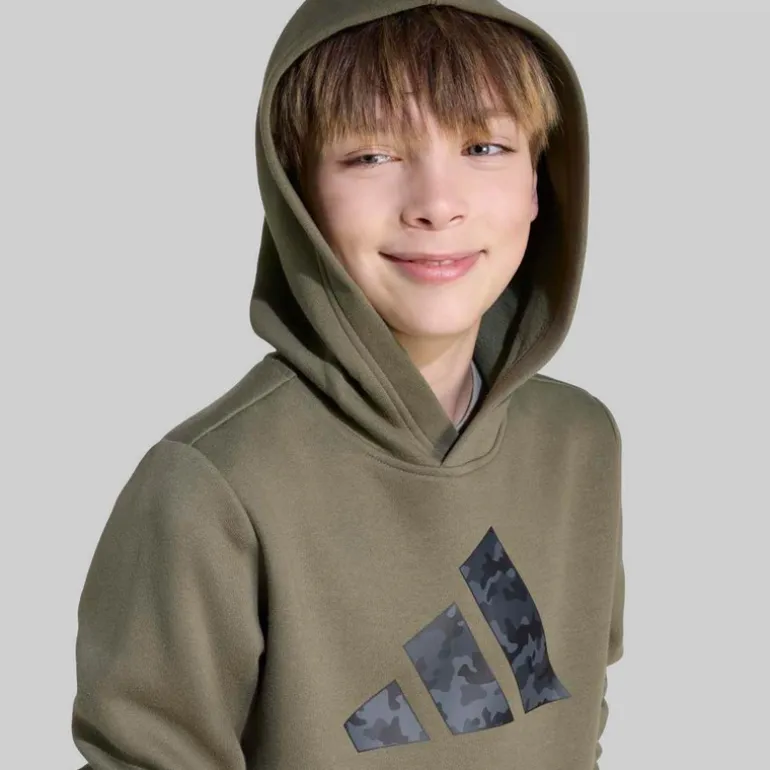 adidas Junge Kapuzenpullover mit Tarnmuster-Grafik Olive Strata