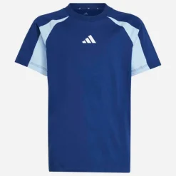 adidas Junior Junge Saisonale Essentials Farbblock T Shirt Dark Blue/Glow Blue/Weiß