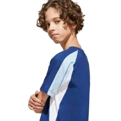 adidas Junior Junge Saisonale Essentials Farbblock T Shirt Dark Blue/Glow Blue/Weiß