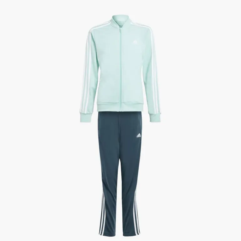 adidas Junior Mädchen Essentials 3 Streifen Trainingsanzug Semi Flash Aqua/Weiß