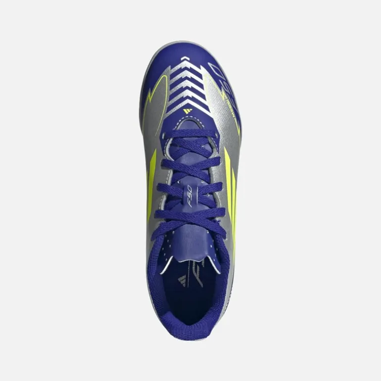 adidas Kinder F50 Messi Club La Vida Rapida Pack TF Kunstrasen Fußballschuhe Silver Metallic/Solar Yellow/Lucid Blue