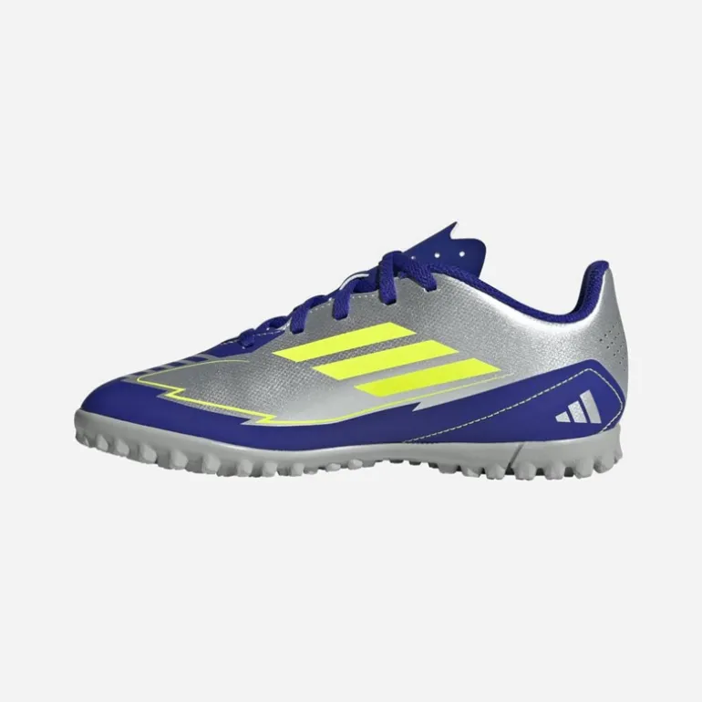 adidas Kinder F50 Messi Club La Vida Rapida Pack TF Kunstrasen Fußballschuhe Silver Metallic/Solar Yellow/Lucid Blue