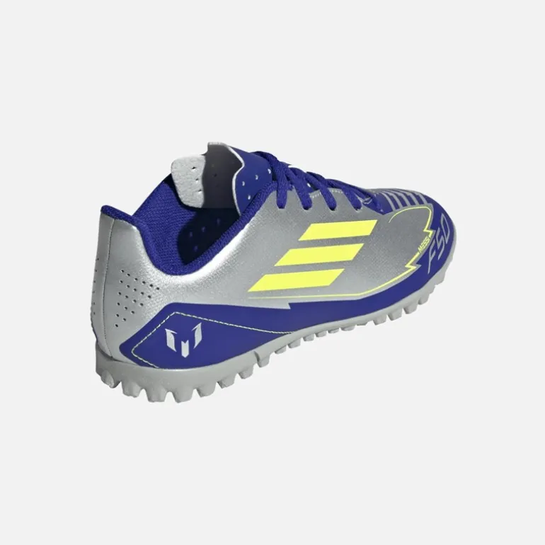 adidas Kinder F50 Messi Club La Vida Rapida Pack TF Kunstrasen Fußballschuhe Silver Metallic/Solar Yellow/Lucid Blue