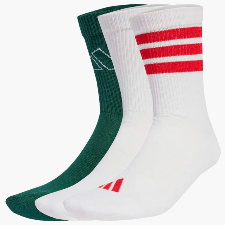 adidas Logo Gestreift Drei Pack Crew Socken Weiß/Weiss/Powder Plum