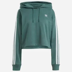 adidas Originals Damen Adicolor 3 Streifen Kurzer Hoodie Mineral Green