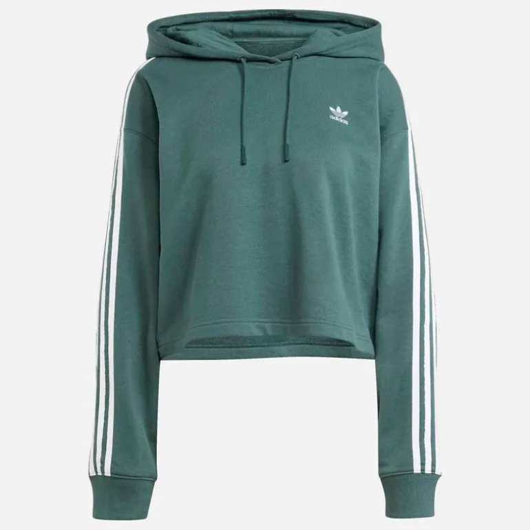 adidas Originals Damen Adicolor 3 Streifen Kurzer Hoodie Mineral Green