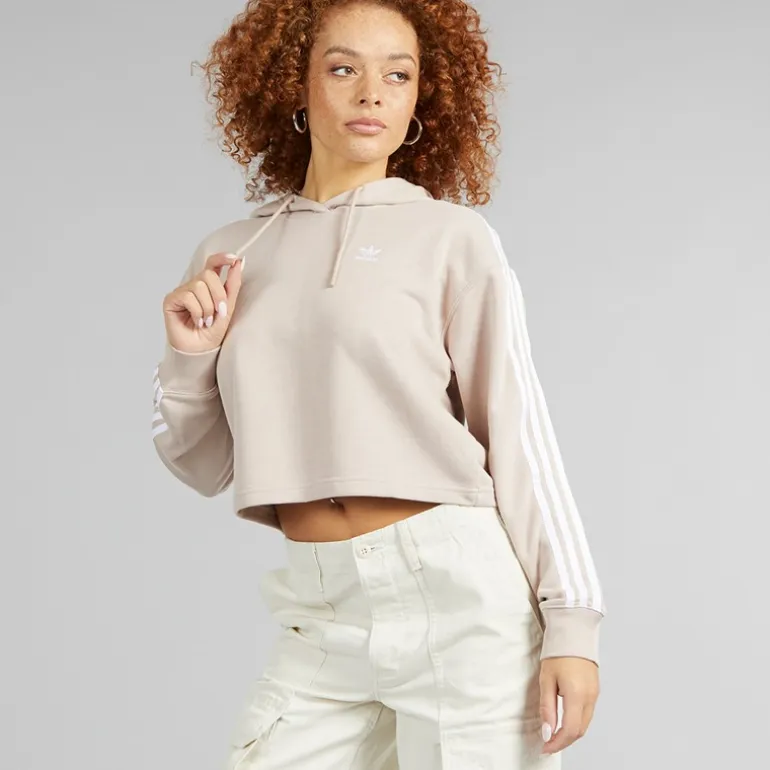 adidas Originals Damen Adicolor 3 Streifen Kurzer Hoodie Wonder Taupe