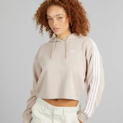 adidas Originals Damen Adicolor 3 Streifen Kurzer Hoodie Wonder Taupe