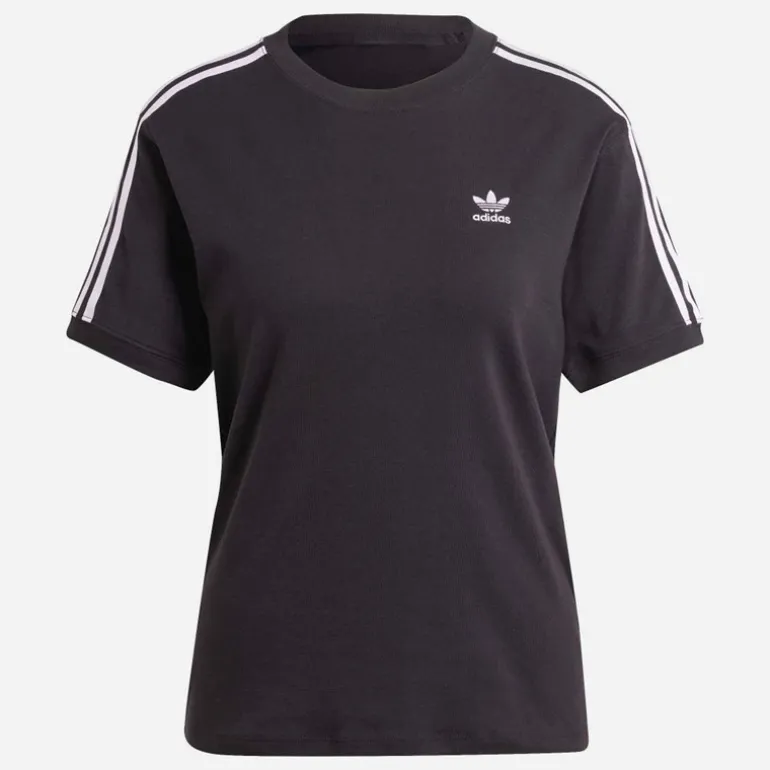 adidas Originals Damen Adicolor 3 Streifen Trefoil T Shirt Schwarz