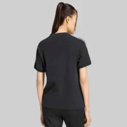adidas Originals Damen Adicolor 3 Streifen Trefoil T Shirt Schwarz