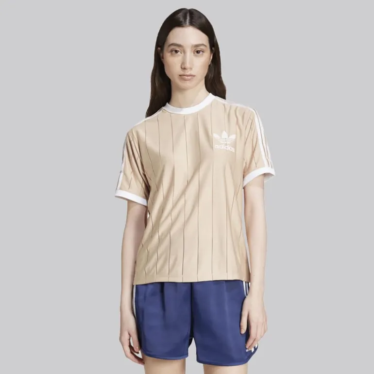 adidas Originals Damen Adicolor 3 Streifen Nadelstreifen T Shirt Magic Beige