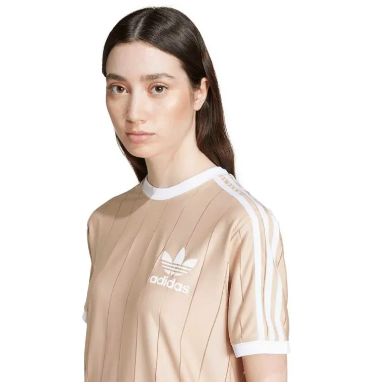 adidas Originals Damen Adicolor 3 Streifen Nadelstreifen T Shirt Magic Beige