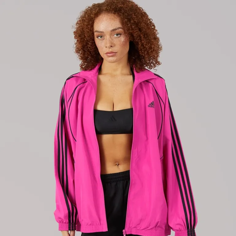 adidas Originals Damen Teamgeist Adicolor Oversized Gewebtes Durchgehendes Reißverschluss Trainings Oberteil Semi Lucid Fuchsia/Schwarz