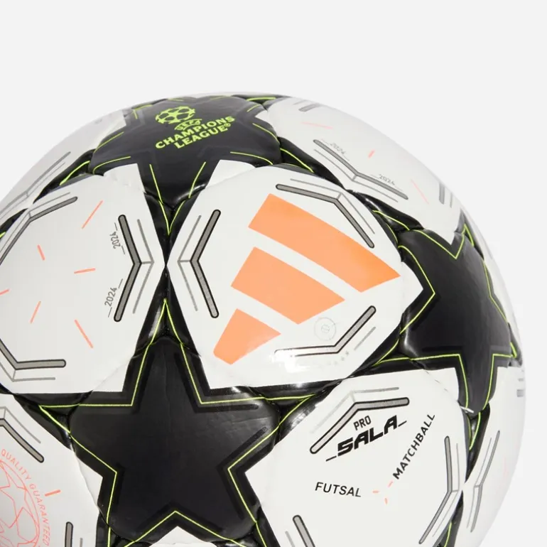 adidas UEFA Champions League 24/25 Pro Sala Spiel Futsal (FIFA Qualität Pro zertifiziert) Weiß/Schwarz/Platinum Metallic/Team Solar Yellow